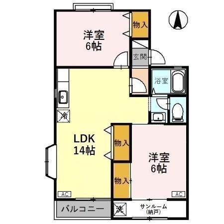 ノール・ヴィラージュ A(2LDK/1階)の間取り写真