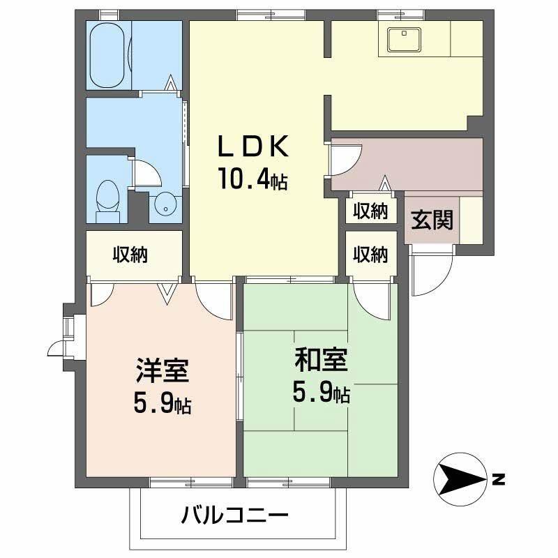 エバーグリーンハイツ(2LDK/2階)の間取り写真