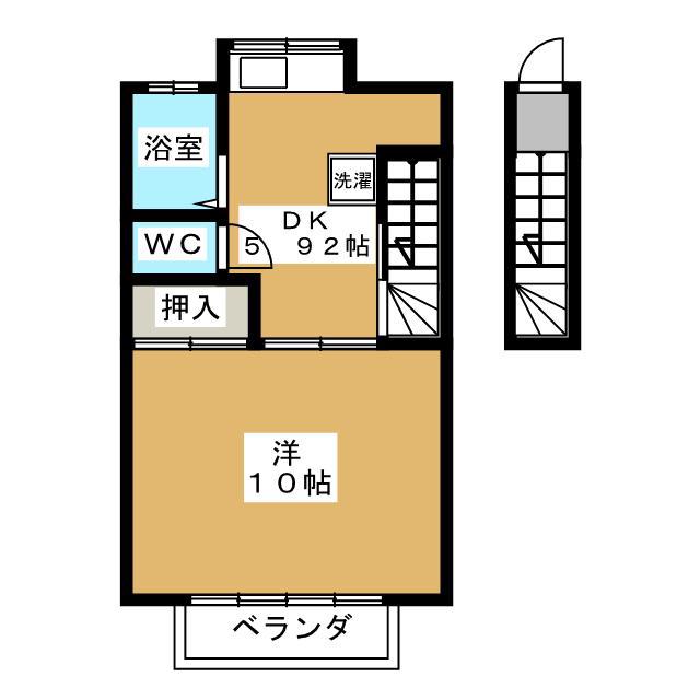 コーポユタカ B棟(1DK/2階)の間取り写真