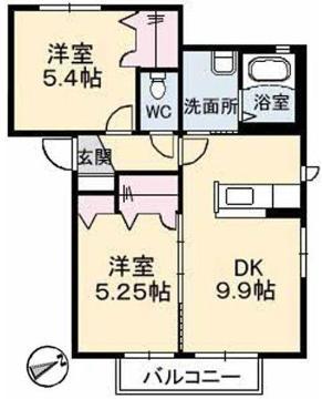 メゾンパークス 参番館(2DK/2階)の間取り写真