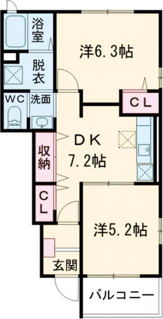 ベルビューコート舞原II(2DK/1階)の間取り写真