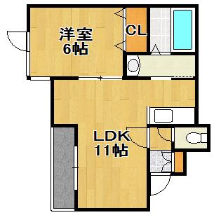 サニーサイド(1LDK/2階)の間取り写真