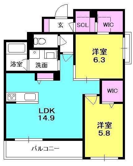 AZURE 天道町(2LDK/2階)の間取り写真