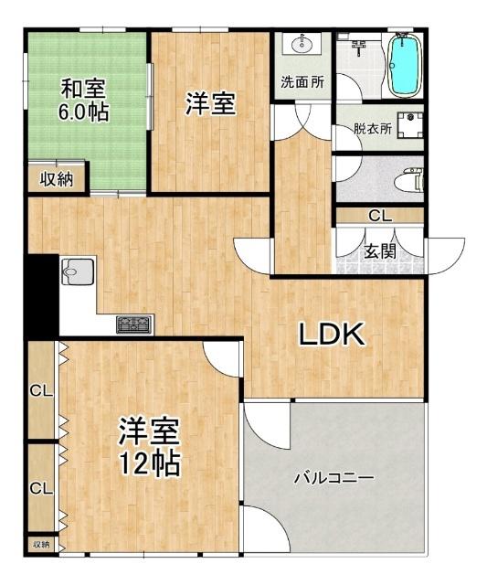 シオンズガーデン花川 旧おおきに花川サニーアパートメント(2LDK/4階)の間取り写真