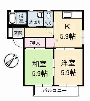 ソレイユ B棟(2K/2階)の間取り写真