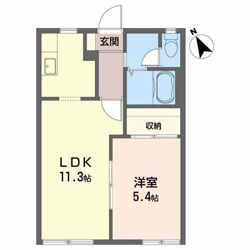 ファミール北日詰 A(1LDK/1階)の間取り写真