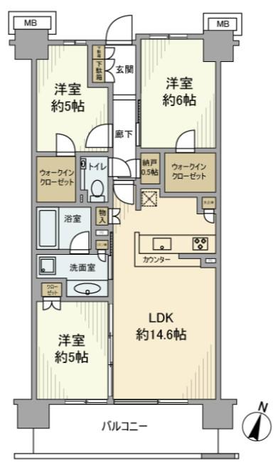 シティテラス横濱サウス(3LDK/3階)の間取り写真