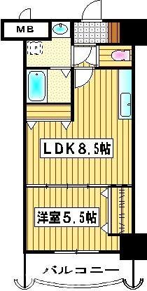 ロイヤル天神東(1LDK/3階)の間取り写真