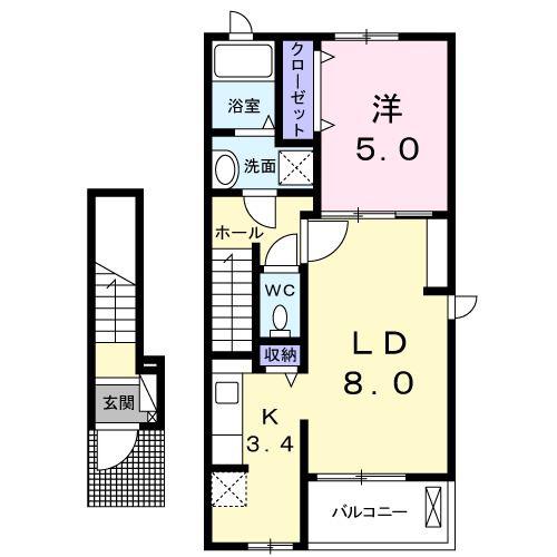 ポエム ヴァン ベール(1LDK/2階)の間取り写真