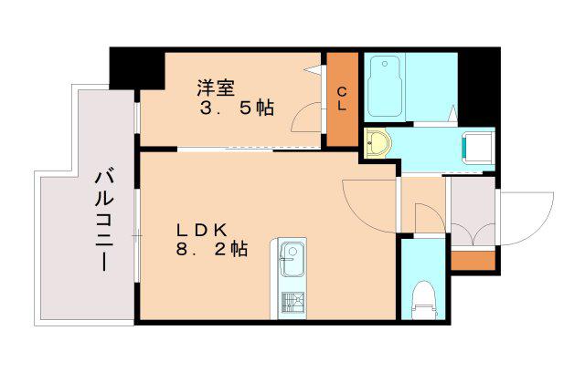ディアレイシャス湊川公園(1LDK/6階)の間取り写真