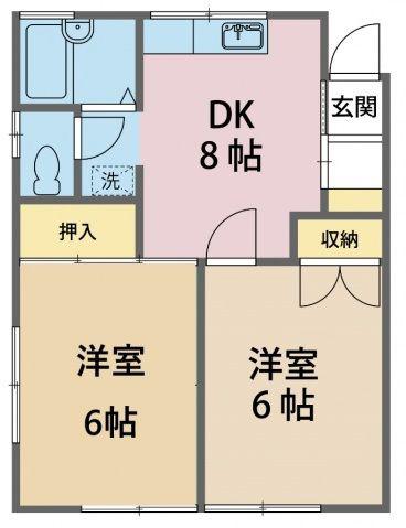 ポルシェ所沢小手指(2DK/2階)の間取り写真