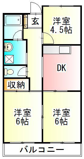 ブラザーハイツ伊勢原(3DK/3階)の間取り写真