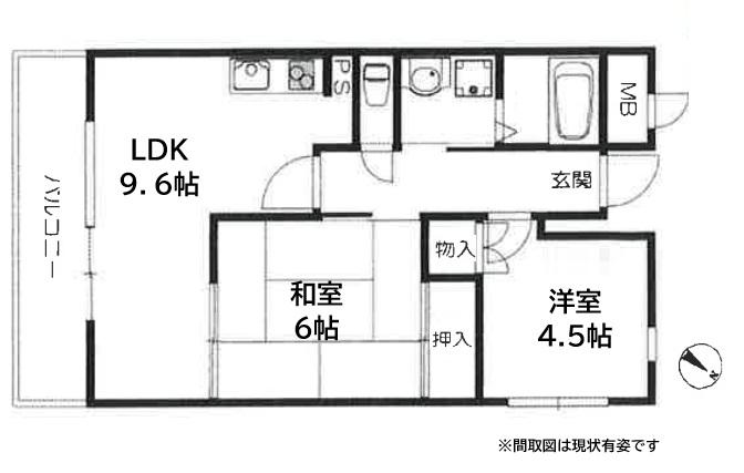 フロール中山手(2LDK/3階)の間取り写真