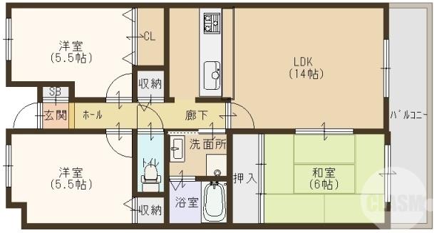 YFヒルズ宮山(3LDK/3階)の間取り写真
