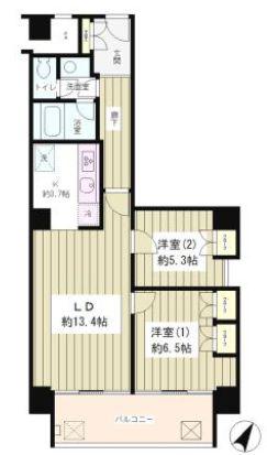 RIVER&TOWER(2LDK/13階)の間取り写真