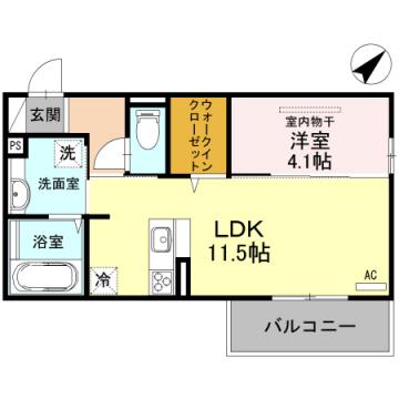 ディールーム東那珂(1LDK/2階)の間取り写真