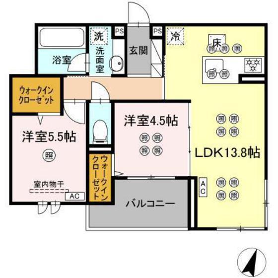 ミルフォード皆実町(2LDK/1階)の間取り写真