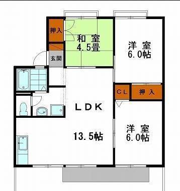 クレスト安室(3LDK/1階)の間取り写真