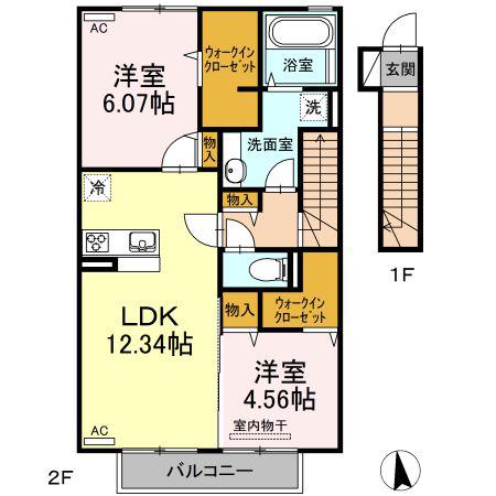 セジュール ヨネザワ B棟(2LDK/2階)の間取り写真