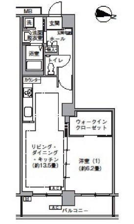トリニティ芝浦(1LDK/13階)の間取り写真