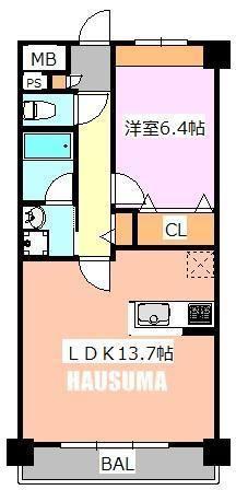 ブルースカイ(1LDK/4階)の間取り写真