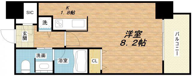 クロスレジデンス大阪新町(ワンルーム/8階)の間取り写真