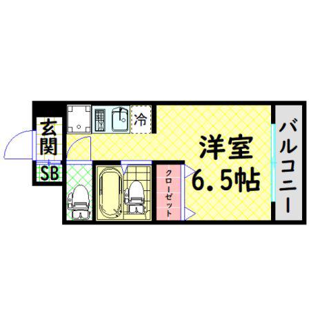 ハーモニーテラス市岡(ワンルーム/2階)の間取り写真