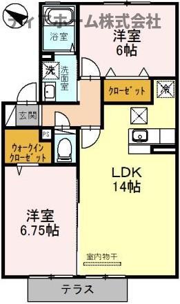 ヴィルヌーブB棟(2SLDK/1階)の間取り写真