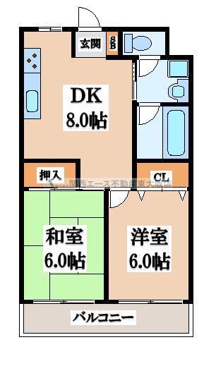 サイレントコーポ(2DK/1階)の間取り写真
