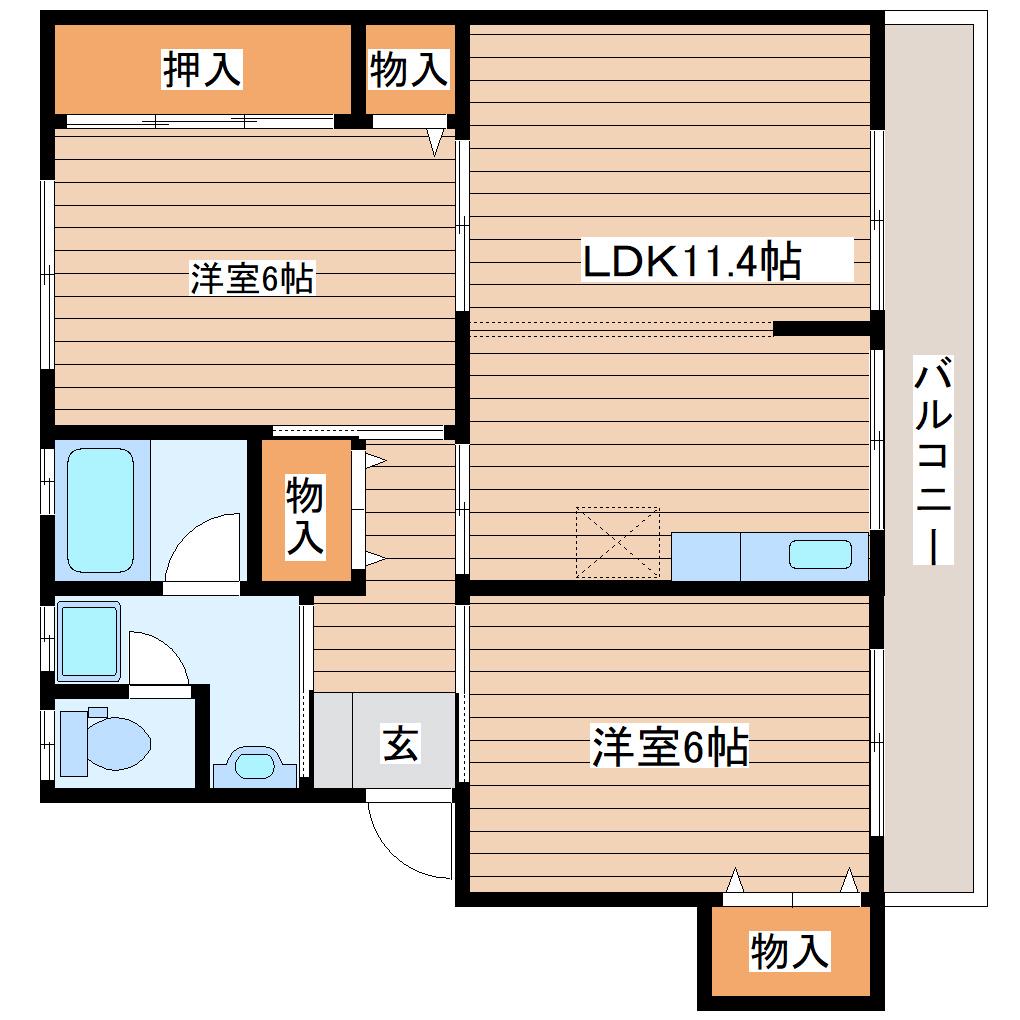 ルミナス南光台東(2LDK/2階)の間取り写真