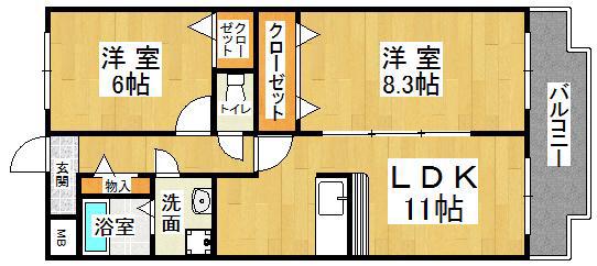 エートルウールー(2LDK/2階)の間取り写真
