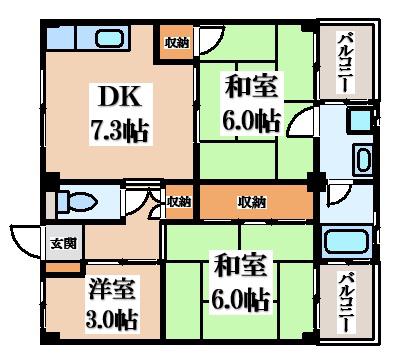 ビレッジハウス私部(3DK/4階)の間取り写真
