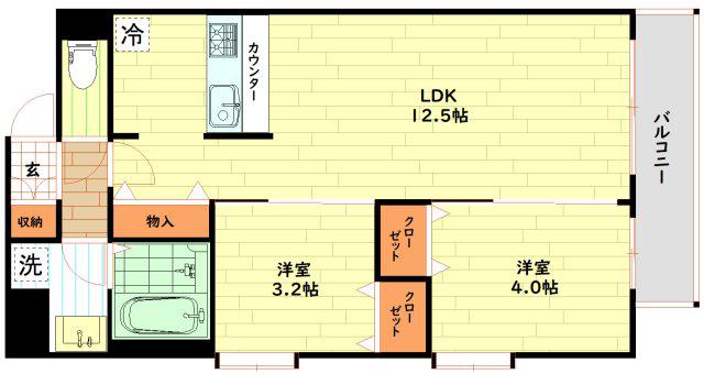 ルフォンプログレ南森町(2LDK/9階)の間取り写真