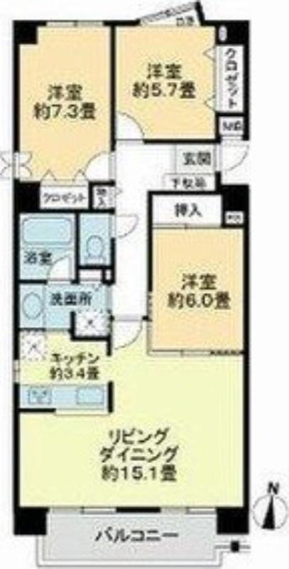 コートハウス山鼻(3LDK/2階)の間取り写真