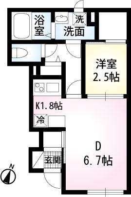 ライフコア東林間(1DK/1階)の間取り写真