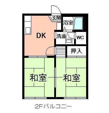 エスティーヌみよしII(2DK/2階)の間取り写真