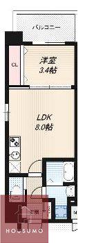 LUXE服部天神(1LDK/2階)の間取り写真