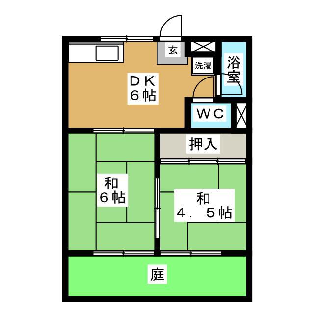 津田ハイツ 東棟(2DK/1階)の間取り写真