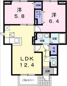 クレスト羽黒(2LDK/1階)の間取り写真