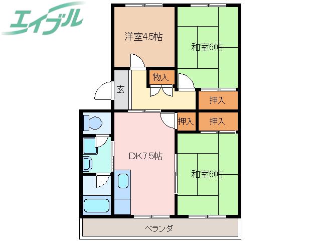 コーポ山路(3DK/3階)の間取り写真
