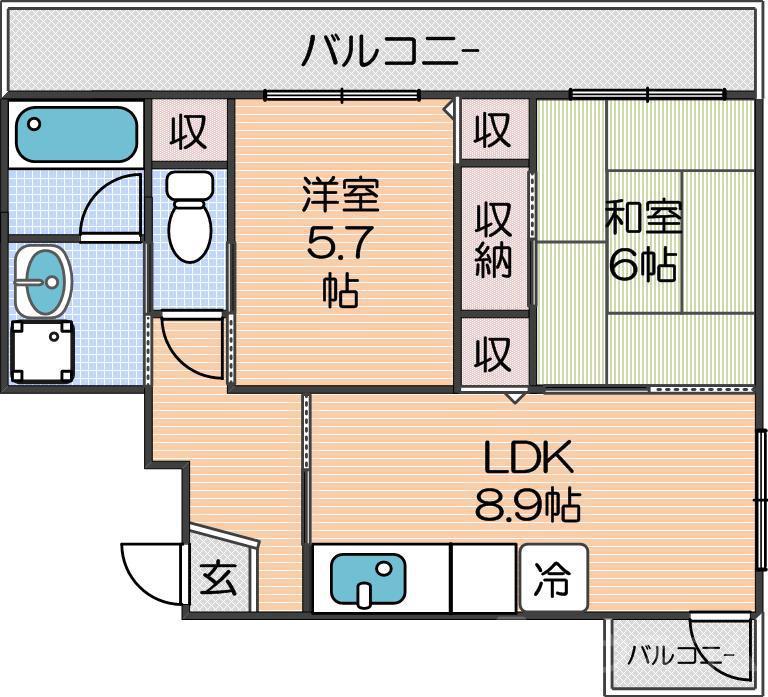 リーデルフェリア住之江(2LDK/6階)の間取り写真