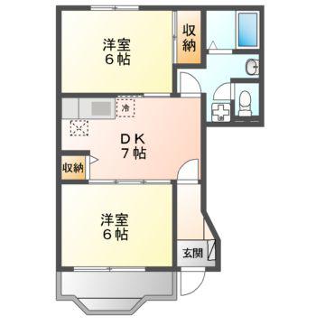 ソレアード小田(2DK/1階)の間取り写真