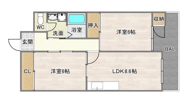 アビコスカイハイツ(2LDK/4階)の間取り写真