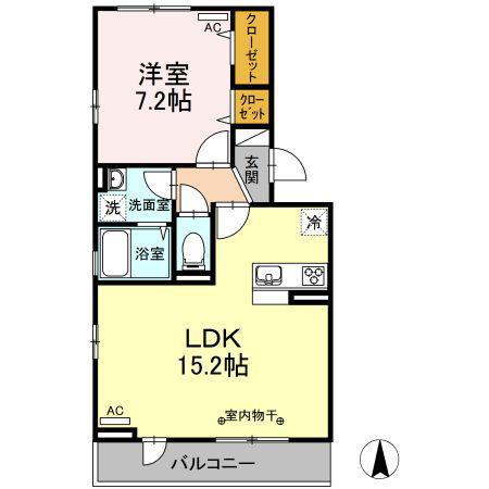 シャティKII(1LDK/2階)の間取り写真