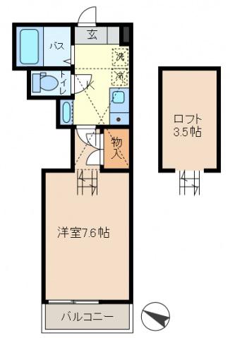 ラルーチェ(1K/2階)の間取り写真
