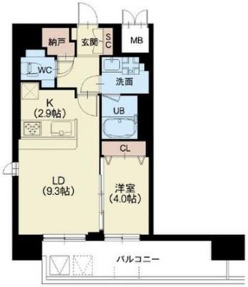 スプランディッド難波III(1LDK/4階)の間取り写真