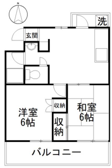 ヒルズ司1(2DK/3階)の間取り写真