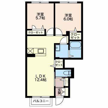 シャーメゾン秋和(2LDK/1階)の間取り写真