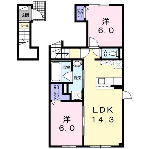フラワーマンション中央図書館前(2LDK/2階)の間取り写真