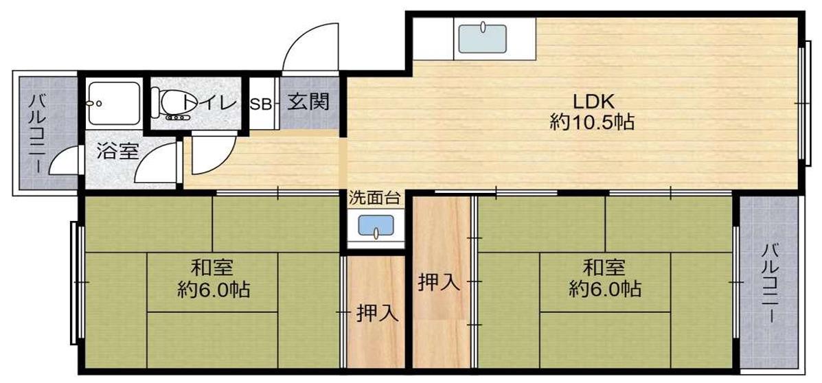 大宮第3コーポB棟(2LDK/2階)の間取り写真